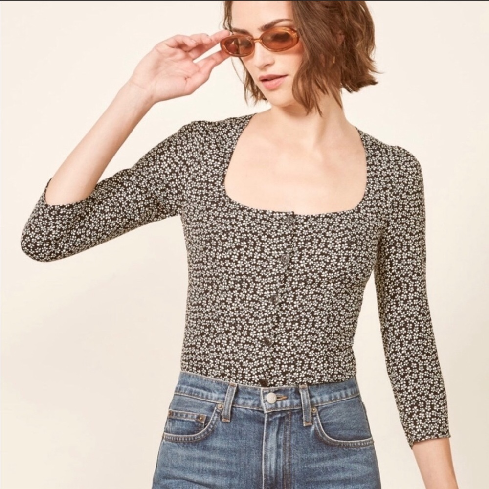 Reformation Jorja Top Floral Large Monochrome